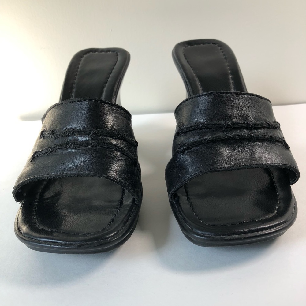 Black Leather Wedge Sandals from Brazil Women's Size 7 - Picture 3 of 11